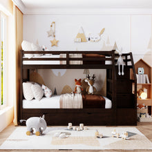 Load image into Gallery viewer, Twin-Over-Twin Bunk Bed with Twin Size Trundle and 3 Storage Stairs,Espresso