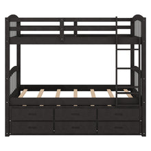 Load image into Gallery viewer, Twin over Twin Wood Bunk Bed with Trundle and Drawers, Espresso