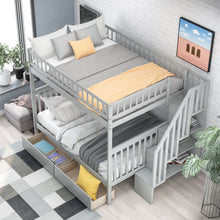 Load image into Gallery viewer, Full over Full Bunk Bed with Two Drawers and Storage, Gray