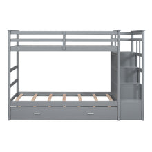 Load image into Gallery viewer, Twin Over Twin Bunk Bed with Trundle and Staircase,Gray