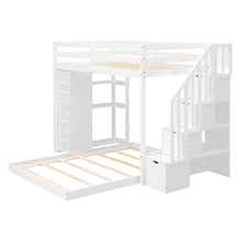 Load image into Gallery viewer, Twin Over Full Bunk Bed with 3-layer Shelves, Drawers and Storage Stairs, White