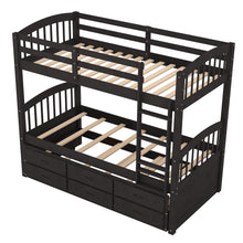Load image into Gallery viewer, Twin over Twin Wood Bunk Bed with Trundle and Drawers, Espresso