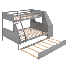 Load image into Gallery viewer, Twin over Full Bunk Bed with Trundle and Built-in Desk, Three Storage Drawers and Shelf,Gray