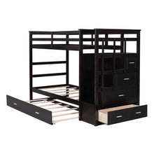 Load image into Gallery viewer, Twin Over Twin Bunk Bed with Trundle and Staircase, Espresso
