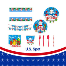 Load image into Gallery viewer, Christmas 10-piece set   Set Party Supplies Snowman Disposable Tableware Paper Plates and Napkins Banners Plastic tablecloths Cutlery Serves 60 for Merry Christmas Party Home Indoor Outdoor Decor