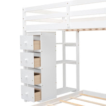 Load image into Gallery viewer, Twin Over Full Bunk Bed with 3-layer Shelves, Drawers and Storage Stairs, White