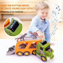 Load image into Gallery viewer, Toy Dinosaur for 2 3 4 Years Old Boys and Girls;  Car Transport Truck with Sound and Light;  6 Pack of 5&#39;&#39; Dinosaur Toys;  Educational Realistic Dinosaur Play Set