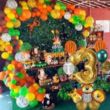 Load image into Gallery viewer, 18Pcs Jungle Animal Balloons Set Chrome Metallic Latex Balloon 32inch Gold Number Globos Kids Birthday Party Baby Shower Decor