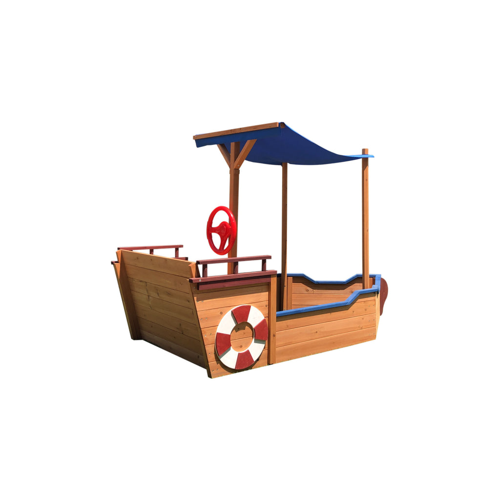 Outsunny Pirate Ship Sandbox with Cover and Rudder