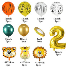 Load image into Gallery viewer, 18Pcs Jungle Animal Balloons Set Chrome Metallic Latex Balloon 32inch Gold Number Globos Kids Birthday Party Baby Shower Decor