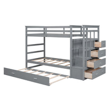 Load image into Gallery viewer, Twin Over Twin Bunk Bed with Trundle and Staircase,Gray