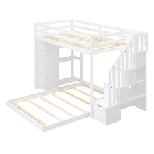 Load image into Gallery viewer, Twin Over Full Bunk Bed with 3-layer Shelves, Drawers and Storage Stairs, White