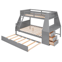 Load image into Gallery viewer, Twin over Full Bunk Bed with Trundle and Built-in Desk, Three Storage Drawers and Shelf,Gray