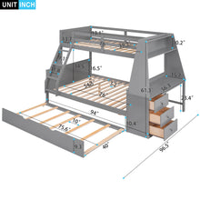 Load image into Gallery viewer, Twin over Full Bunk Bed with Trundle and Built-in Desk, Three Storage Drawers and Shelf,Gray