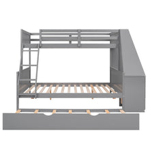 Load image into Gallery viewer, Twin over Full Bunk Bed with Trundle and Built-in Desk, Three Storage Drawers and Shelf,Gray
