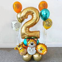 Load image into Gallery viewer, 18Pcs Jungle Animal Balloons Set Chrome Metallic Latex Balloon 32inch Gold Number Globos Kids Birthday Party Baby Shower Decor