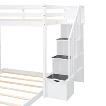 Load image into Gallery viewer, Twin Over Full Bunk Bed with 3-layer Shelves, Drawers and Storage Stairs, White