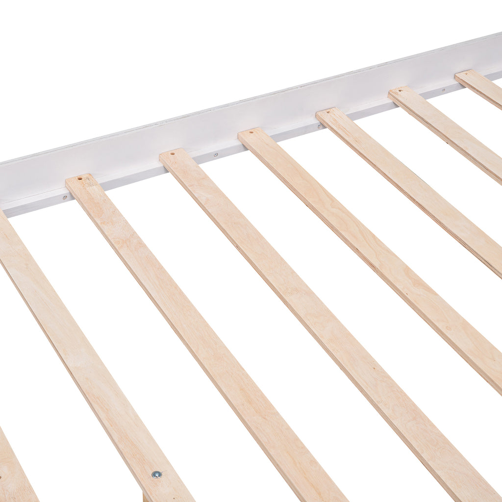 Platform Bed with Storage Headboard, Sockets and USB Ports, Full Size Platform Bed, Antique White