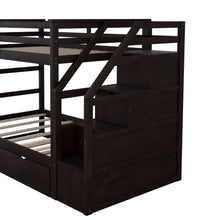 Load image into Gallery viewer, Twin-Over-Twin Bunk Bed with Twin Size Trundle and 3 Storage Stairs,Espresso