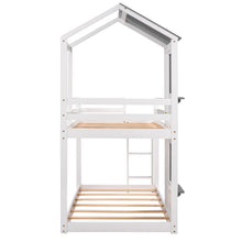 Load image into Gallery viewer, Twin Over Twin Bunk Bed Wood Bed with Roof, Window, Guardrail, Ladder (White)
