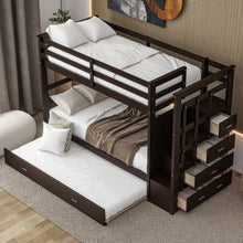 Load image into Gallery viewer, Twin Over Twin Bunk Bed with Trundle and Staircase, Espresso