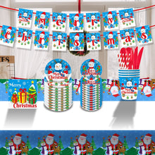 Load image into Gallery viewer, Christmas 10-piece set   Set Party Supplies Snowman Disposable Tableware Paper Plates and Napkins Banners Plastic tablecloths Cutlery Serves 60 for Merry Christmas Party Home Indoor Outdoor Decor