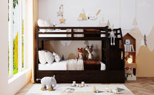 Load image into Gallery viewer, Twin-Over-Twin Bunk Bed with Twin Size Trundle and 3 Storage Stairs,Espresso
