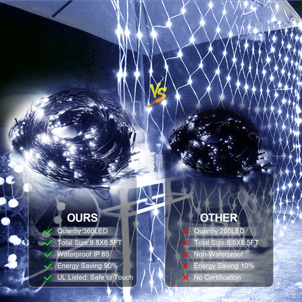 9.8*6.5FT Christmas Mesh Net Light,360 LED Net Light with 8 Modes&Remote,Connectable Net String Christmas Lights for Garden/Bushes/Indoor Outdoor/Curtain/Fairy/Wall/Party/Wedding/Xmas Tree Decorations