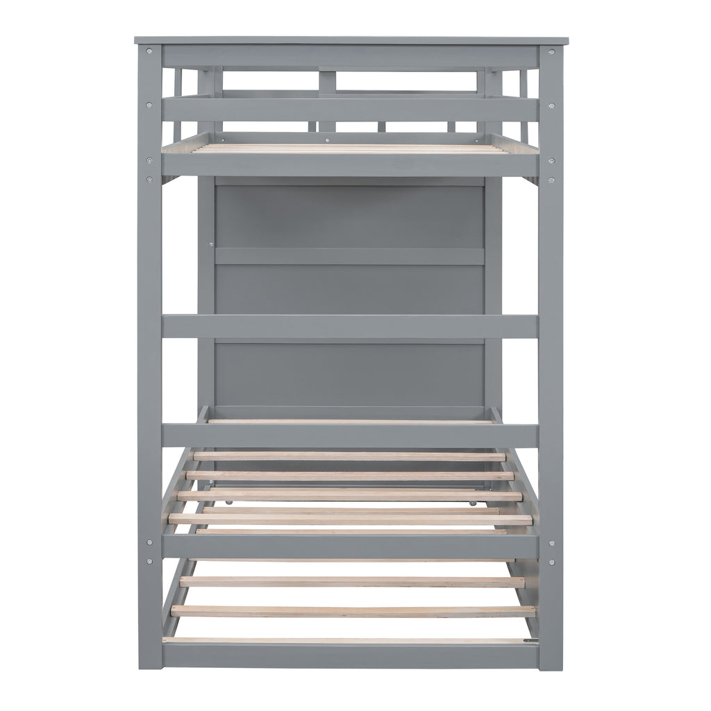 Twin Over Twin Bunk Bed with Trundle and Staircase,Gray