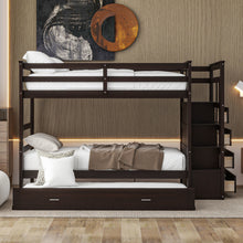 Load image into Gallery viewer, Twin Over Twin Bunk Bed with Trundle and Staircase, Espresso