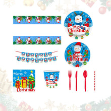 Load image into Gallery viewer, Christmas 10-piece set   Set Party Supplies Snowman Disposable Tableware Paper Plates and Napkins Banners Plastic tablecloths Cutlery Serves 60 for Merry Christmas Party Home Indoor Outdoor Decor
