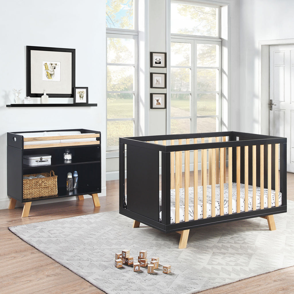 Livia 3-in-1 Convertible Island Crib Black/Natural