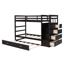Load image into Gallery viewer, Twin Over Twin Bunk Bed with Trundle and Staircase, Espresso