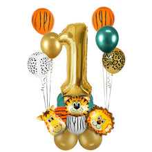 Load image into Gallery viewer, 18Pcs Jungle Animal Balloons Set Chrome Metallic Latex Balloon 32inch Gold Number Globos Kids Birthday Party Baby Shower Decor