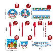 Load image into Gallery viewer, Christmas 10-piece set   Set Party Supplies Snowman Disposable Tableware Paper Plates and Napkins Banners Plastic tablecloths Cutlery Serves 60 for Merry Christmas Party Home Indoor Outdoor Decor