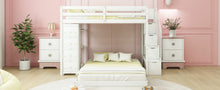 Load image into Gallery viewer, Twin Over Full Bunk Bed with 3-layer Shelves, Drawers and Storage Stairs, White