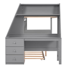 Load image into Gallery viewer, Twin over Full Bunk Bed with Trundle and Built-in Desk, Three Storage Drawers and Shelf,Gray