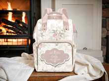 Load image into Gallery viewer, Designer Diaper Bag - Boho Dusty Rose Floral Diaper Bag Backpack - Waterproof Backpack