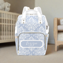 Load image into Gallery viewer, Designer Diaper Bags - Pretty Light Blue Personalized Custom Diaper Bag Backpack