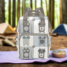 Load image into Gallery viewer, Patchwork Owls Blank Multi-Function Backpack Diaper Bag