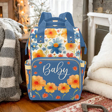 Load image into Gallery viewer, Diaper Bag Backpack - Watercolor Floral Smileys Girls Personalized Diaper Backpack