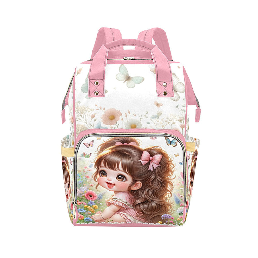 Baby Girl Pink Bows Meadow and Butterflies Diaper Bag Backpack