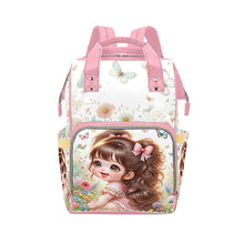 Load image into Gallery viewer, Baby Girl Pink Bows Meadow and Butterflies Diaper Bag Backpack
