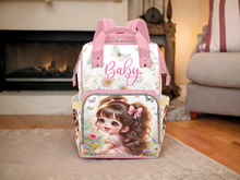 Load image into Gallery viewer, Baby Girl Pink Bows Meadow and Butterflies Diaper Bag Backpack