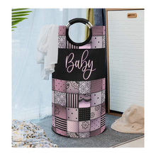Load image into Gallery viewer, Pink Quilt-Like Patchwork Large Laundry Basket Round Laundry Hamper