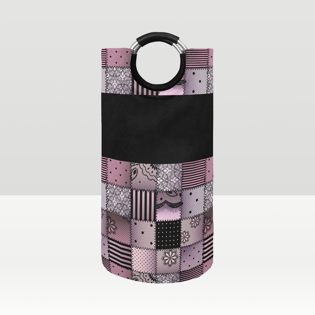 Pink Quilt-Like Patchwork Large Laundry Basket Round Laundry Hamper
