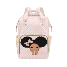 Load image into Gallery viewer, Designer Diaper Bag African American Baby Girl With Bow and Polka Dots