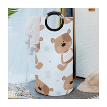 Load image into Gallery viewer, Teddy Bears on Blue Large Laundry Basket Round Laundry Hamper