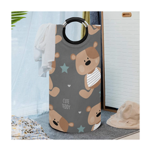 Load image into Gallery viewer, Teddy Bears on Gray Large Laundry Basket Round Laundry Hamper
