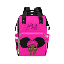 Load image into Gallery viewer, Designer Diaper Bags - African American Baby Girl With Natural Afro Pigtails And Head Wrap Hot Pink